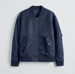 Blouson Bomber en Satin Bleu Marine pour Hommes, Imperméable et Coupe-Vent, Veste de Vol Vierge, Vêtement d'Extérieur Personnalisé OEM, Vente en Gros - Product Image 4