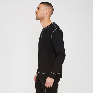 <b>Men</b> Knitted Crew Neck Pullover Solid Color Regular Fit Minimalist Style <b>Black</b> Long Sleeve 100% Cotton Breathable <b>Sweatshirt</b> - Product Image 2