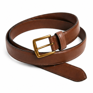 Ceinture en cuir véritable pour homme, marron, en cuir de vachette pleine fleur, boucle ardillon en laiton vintage, décontractée ou habillée, avec logo personnalisé, vente en gros, fabricant - Product Image 1