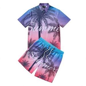 Ensemble de chemises hawaïennes pour hommes, manches courtes, imprimé palmiers, polyester respirant, vêtements de vacances - Product Image 5
