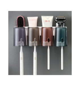 Organisateur de salle de bain mural 4 tasses 5 fentes porte-brosse à dents avec 2 presse-agrumes automatique distributeur de dentifrice pour enfants adultes - Product Image 3