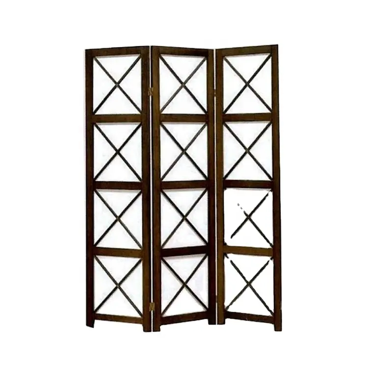 Vietnam Wooden Folding Screen Pine Wood Frame Non不織布Fabric Room Divider