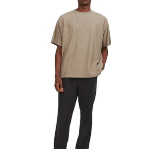 T-shirts en toile 100 % coton épais coupe classique personnalisée avec logo frontal, bordure contrastante et motif, épaules tombantes, vente en gros - Product Image 1