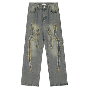 Pantalon en jean baggy personnalisé pour homme, coupe décontractée, effet usé, nouvelle collection, design original, denim, jean baggy, pantalon de skate pour grands garçons - Product Image 2