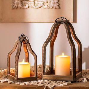 Farmhouse Decorative <b>Lantern</b> Wooden <b>Set</b> of 2 Rustic Wood <b>Lanterns</b> Candle Holder for Wedding Table Centerpieces Indoor Outdoor - Product Image 6