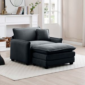 Divano Singolo Profondo in Corduroy Grigio con Poggiapiedi e Cuscino per Soggiorno e Camera da Letto, Adatto a Diverse Occasioni - Product Image 3