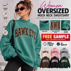 Sudadera personalizada de algodón de alto gramaje con cuello simulado, bordada, de forro polar suave, cuello alto, cuello redondo, oversize, para mujer - Product Image 1
