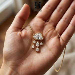 Collier pendentif fantaisie nuage et goutte de pluie en diamant plaqué or 14 carats, pendentif ludique pour femme, bijoux de mode - Product Image 6