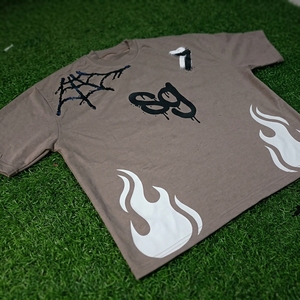 Streetwear Men's T-<b>Shirt</b> Short Sleeve O-Neck Knitted Dripping Print Hand-Painted <b>Flame</b> Pattern Regular Fit - Product Image 2