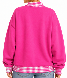 Sudadera Oversize de Cuello Alto para Mujer con Parches de Cuadros a la Inglesa, Estilo Casual Urbano y Universitario, de Tejido Grueso - Product Image 4