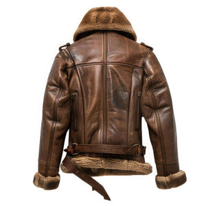 Brown Genuine Leather Men's Embossed Seamless Fusing Moto Jacket Sherpa Lined <b>Zip</b>-<b>Up</b> Windproof Winter Outerwear Regular Fit - Product Image 2