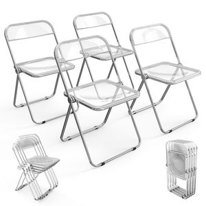 2pcs White Transparent Patio Folding Chairs Foldable Plastic Design - Product Image 5