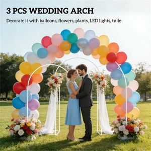 Arco Decorativo Bianco per Matrimoni con Struttura Arcuata e Supporto in Metallo, Set di 3 Pezzi - Product Image 3