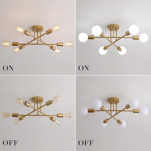 Lustre Sputnik en gros, plafonnier doré de style mid-century, prix d'usine, lampe Sputnik à montage encastré - Product Image 6