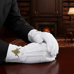 Masonic Gloves (<b>White</b>, One Size) 100% Cotton Embroidered Masonic Symbol Perfect for Your Ceremonial Needs - Product Image 2