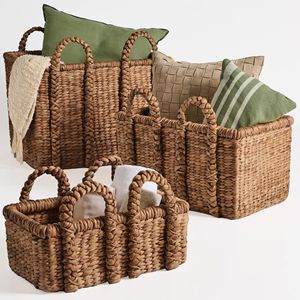 Panier en jacinthe d'eau naturelle à bas prix, paniers tressés pour rangement et organisation de placards - Product Image 2