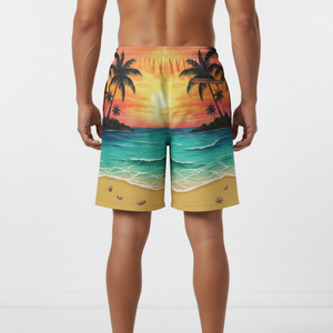Men's Mid Waist Printed Board <b>Shorts</b> Quick Dry Casual Beach Swim Trunks Drawstring Bermuda <b>Shorts</b> - Product Image 2