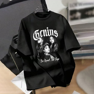 T-shirt oversize pour femme de haute qualité, noir, en coton, col rond, imprimé, coupe ample, streetwear, tee-shirt graphique tendance - Product Image 2