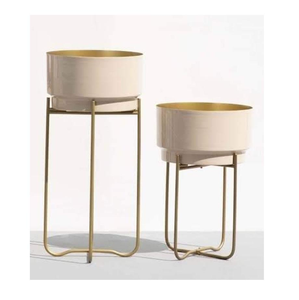 Jardinière en métal de luxe pour intérieur et extérieur avec support, finition dorée brillante sur pieds noirs, décoration pour la maison et le jardin, prix bas - Product Image 1