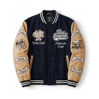 ELIOT BRGS. Veste universitaire marine pour homme avec manches beiges, patch brodé, style vintage, pour l'automne