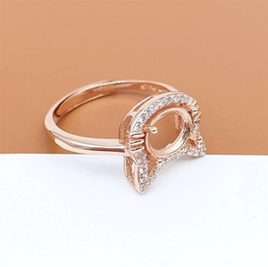 Handmade Rose Gold 925 Silver 6x8mm Oval 4 Prong Semi Mount Cat Design Halo <b>Ring</b> CZ Stone Settings DIY Keepsake Jewelry Findings - Product Image 4