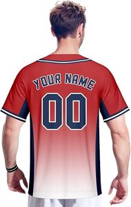 Custom Baseball Jersey Red Navy <b>Flame</b> Design Sublimation Print Breathable Polyester Men's Short Sleeve Button Up <b>Shirt</b> - Product Image 3