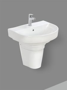 Lavabo de Cerámica Alargado para Colgar en la Pared, Moderno, de Pedestal Parcial, Compacto, Ovalado, Flotante, Premium - Product Image 2