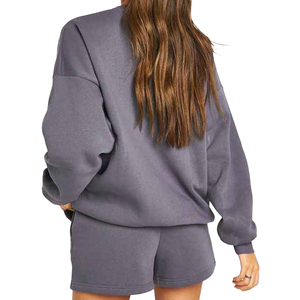 <b>Women's</b> 2 Piece Fleece Sweatshirt <b>Shorts</b> Set Hooded <b>Long</b> Sleeve Solid Color Casual Regular Fit Winter Waterproof Breathable - Product Image 2