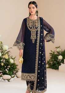 Salwar Kameez en modal et mousseline brodée noire pour femme, longueur cheville, coupe classique, robe de mariage traditionnelle style Inde Pakistan - Product Image 3