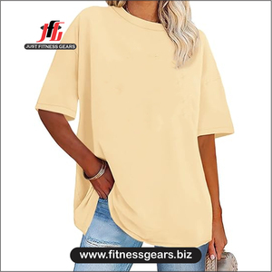 Women's O-Neck Short Sleeve T-<b>Shirt</b> Solid Blue Knitted Casual Wear Loose Eco-Friendly 100% Polyester Summer - Product Image 3