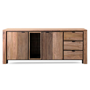 Modern Luxury Midcentury Solid Mango Wood <b>Sideboard</b> Glass Doors Drawers 3 ft Capacity Living Room <b>Kitchen</b> Bathroom Furniture - Product Image 3
