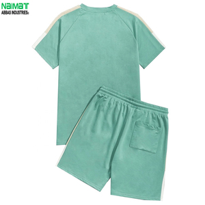 Ensemble de shorts décontractés pour homme, vert uni, col rond, respirant, séchage rapide, vêtements de sport, 100% coton, tenue d'été - Product Image 2