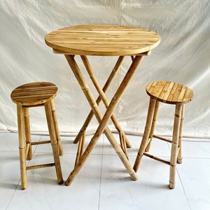 Bamboo Garden Set <b>Table</b> and 2 Chairs <b>Foldable</b> Outdoor Furniture Tropical Style Bamboo Set Bar Decor for Resort Hotel - Product Image 4