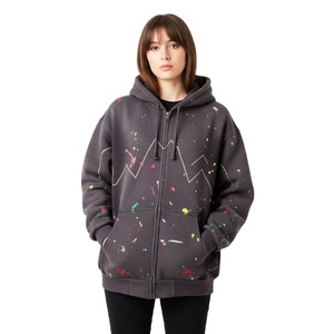 Sudadera con capucha extragrande personalizada con cremallera, gráfico de salpicaduras de pintura, estilo casual urbano, forro polar, chaqueta de invierno a la moda para otoño - Product Image 1