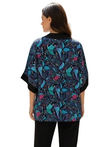 Elegante Blusa Kimono de Rayón para Mujer, Manga Corta, Estampado Floral Geométrico Vintage, Informal, Tejida, Ecológica, Transpirable, Verano - Product Image 5