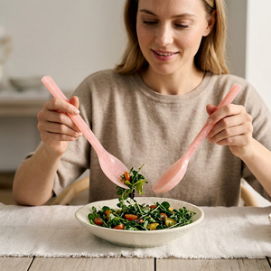 Ensemble de serveurs à salade en résine rose, écologiques, compatibles lave-vaisselle, outils à salade manuels - Product Image 1