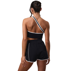 Camiseta Deportiva de Punto para Mujer, Color Negro Sólido, Cuello Halter, Logotipo Personalizado en la Parte Delantera, Ropa Deportiva Transpirable - Product Image 2