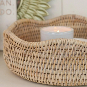 Round <b>Storage</b> <b>Basket</b> Eco Friendly Decorative <b>Wicker</b> Organizer Tray Rustic Elegant Home <b>Storage</b> <b>Basket</b> for Living Room Bedroom - Product Image 3