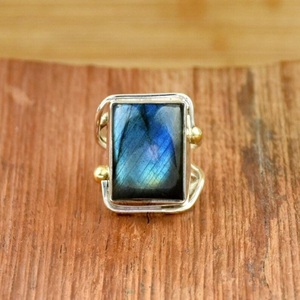 925 Sterling Silver Labradorite <b>Statement</b> <b>Ring</b> Handmade Hammered Artisan Jewelry Gift for Her - Product Image 5