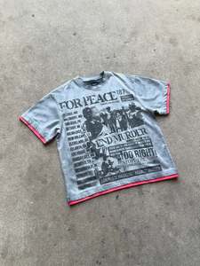 T-shirt graphique personnalisé surdimensionné en coton épais, style streetwear, avec ourlet superposé et effet délavé, imprimé, à manches courtes - Product Image 2