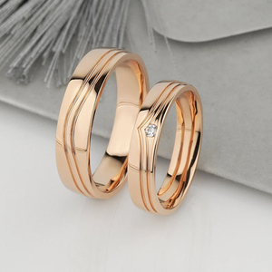 Alliances de mariage romantiques plaquées argent et or rose, ensemble de bagues uniques pour homme, bijoux en diamant moissanite rond - Product Image 6