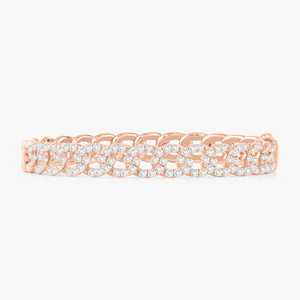 Pave Diamond Chain Link Bangle 14K 18K <b>Solid</b> Gold Round Cut Lab Grown Everyday Wear Luxury Classic Double Lock Unisex <b>Bracelets</b> - Product Image 5