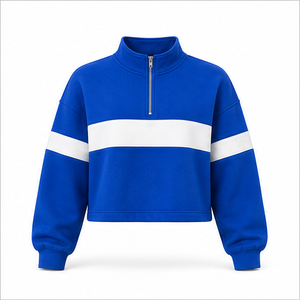 Sudadera Corta Personalizable Azul Cobalto para Mujer, de Fácil Ajuste, con Media Cremallera, de Forro Polar Cepillado, Estilo Casual WHZCROP-0004 - Product Image 1