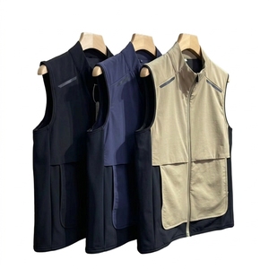 Outdoor Plaid Zipper Lightweight Sports Jacket Men's Sleeveless Casual Loose-fitting Stand-up Collar Quick Dry Reflective Strips - Product Image 2