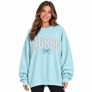 Sudadera casual de manga larga para mujer, azul claro, con cuello simulado, oversize, hombros caídos, cuello redondo, jersey con estampado de letras de enfermera - Product Image 2
