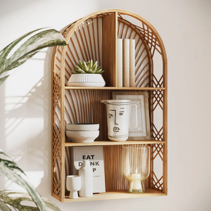Wholesale Handmade Arched Rattan & Bamboo Wall Shelf Natural Bamboo Tall Shelf Home Decor Gift for Living Room Bedroom - Product Image 3