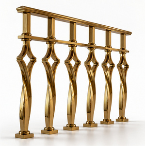 Rampe en S dorée avec balustres coniques pour escaliers et balcons modernes – Main courante et balustrade métalliques - Product Image 4