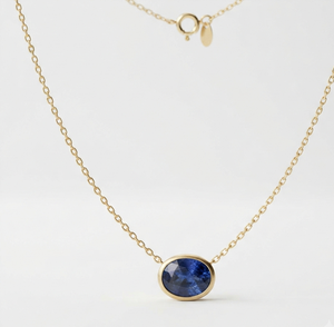 Collar con Colgante de Zafiro Chapado en Oro de 18K, Gema de Corte Ovalado, Cadena de Eslabones, Joyería Fina de Moda para Mujer, Regalo - Product Image 1