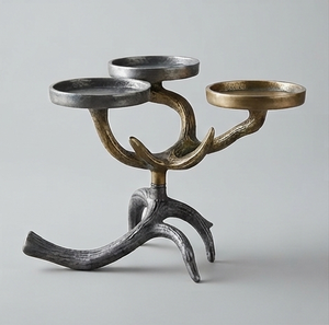 Décoration d'intérieur, chandelier en métal en forme de branche de cerf, porte-bougie à trois bras, argent, or, décoration intérieure - Product Image 4