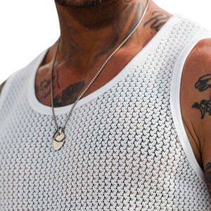 Mens Open Knit <b>Mesh</b> Tank <b>Top</b> Crew Neck Breathable Quick Dry Anti-Pilling Summer Casual Streetwear Gym Beach 100% Cotton Hole - Product Image 4